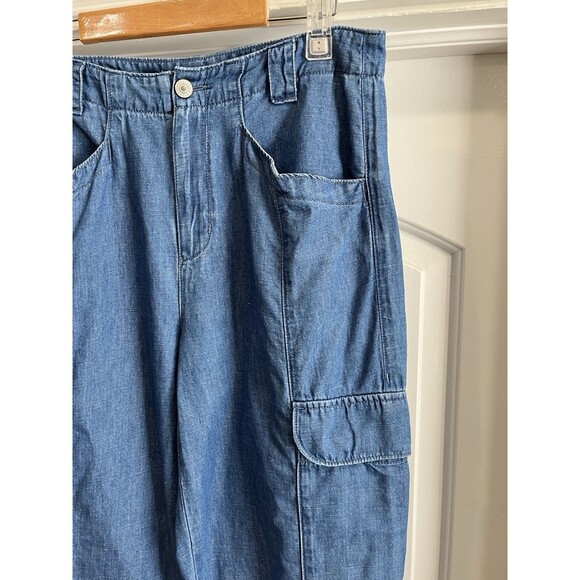 American Eagle Pants 8 Long Blue Cargo Barrel Baggy Jogger Comfort Utility Mom - Picture 3 of 11